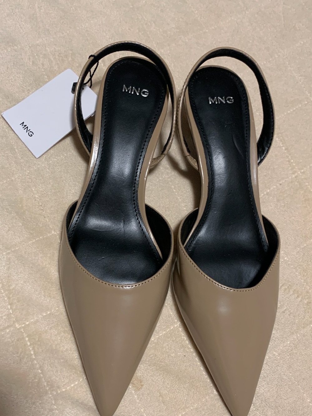 Mango Pointed Slingback Pumps in Taupe Beige
